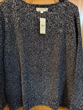LOFT Men's Navy & White Marled Crewneck Sweater